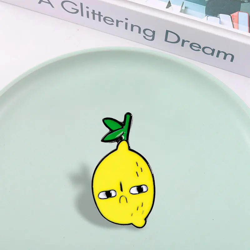 Jealous Lemon Enamel Pin Custom Envious Face Brooches for Shirt Lapel Bag Fruit Badge Cartoon Jewelry Gift for Kids Friends