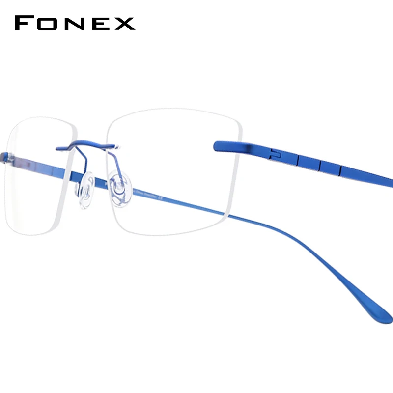 FONEX Pure Titanium Glasses Frame Men Brand Design Rimless Square Eyeglasses Frameless Japanese Ultralight-Weight Eyewear 8555