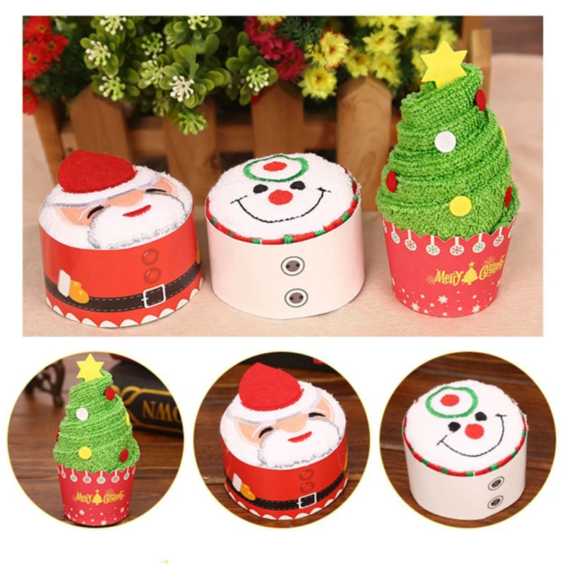 Cartoon Xmas Tree Santa Shape Towel Home Christmas Decoration New Year Gift Navidad Gift Handmade DIY Presents For Kids