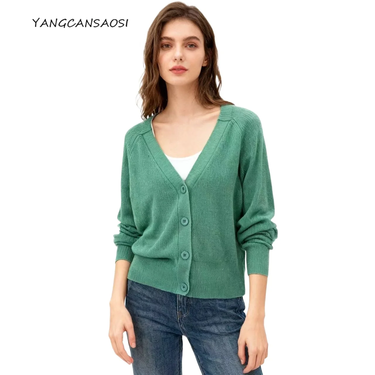 

2025 женская мода, осенняя новинка, 64% натуральный шелковый шелк, 10% кашемира, смешанное пальто, универсальный свитер с длинными рукавами, кардиган