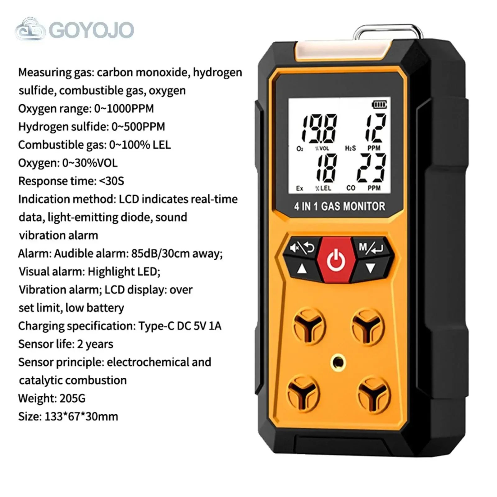 Gas Detector Meter 4 in 1 Oxygen O2 Carbon Monoxide CO H2S Ex Combustible Gas Analyzer Leak Detector Air Quality Monitor