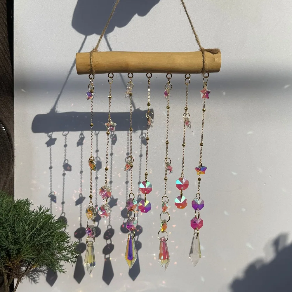 Dreamy Star Crystal Sun Catcher Rainbow Light and Shadow Refraction Pendant Crystal Wind Chime Female Bedroom Window Wall Decor