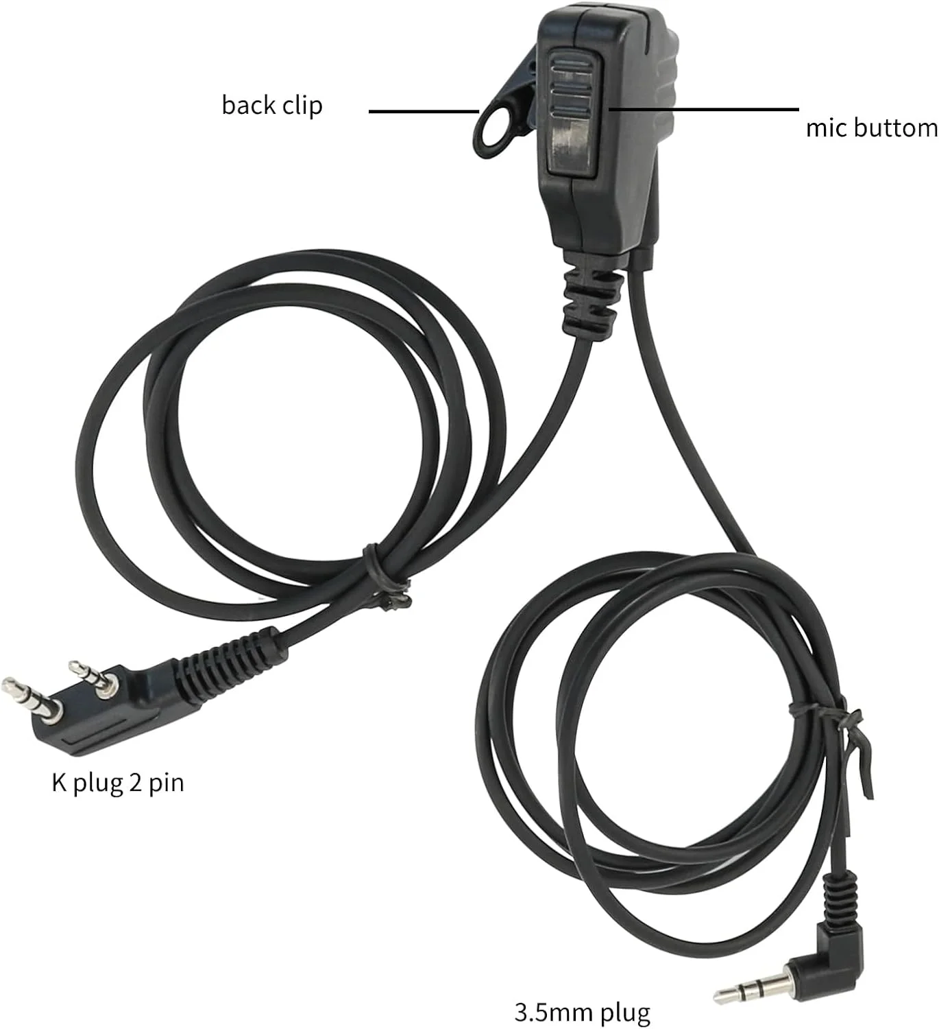 U94 PTT K Plug 2 Pin Cable Adapter Compatible with Baofeng for Tactical Headset 3.5mm Jacks Ear Protection