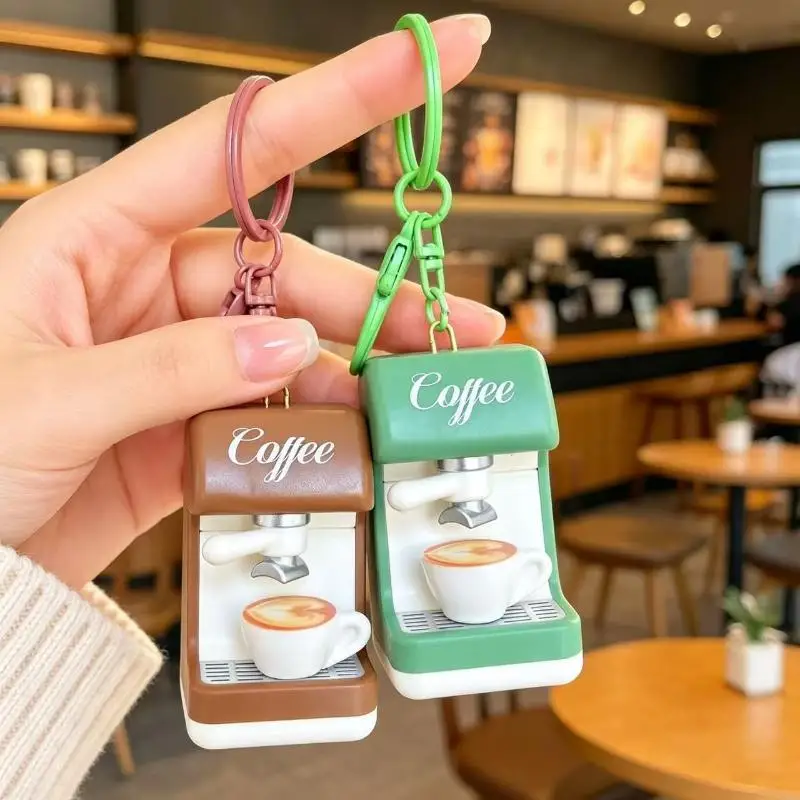 【MA】Cute Mini Coffee Machine Keychain Light & Sound Effect Slidable Coffee Handle Simulation Espresso Maker Pendant Bag Gift