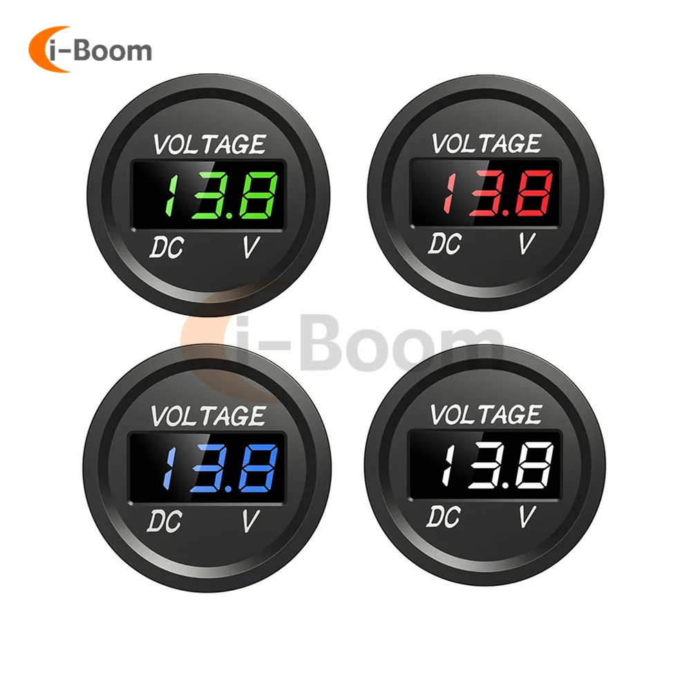 Mini Round Waterproof Motorboat Motorcycle DC 5V-48V LED Panel Digital Voltmeter Tester Monitor Display Voltmeter