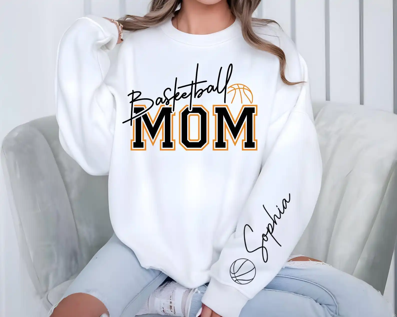 Fashion Crewneck Sweatshirt Personalized Basketball Mom Sweatshirt Sport Custom Name Text Sweatshirt Basketball Lover Gifts