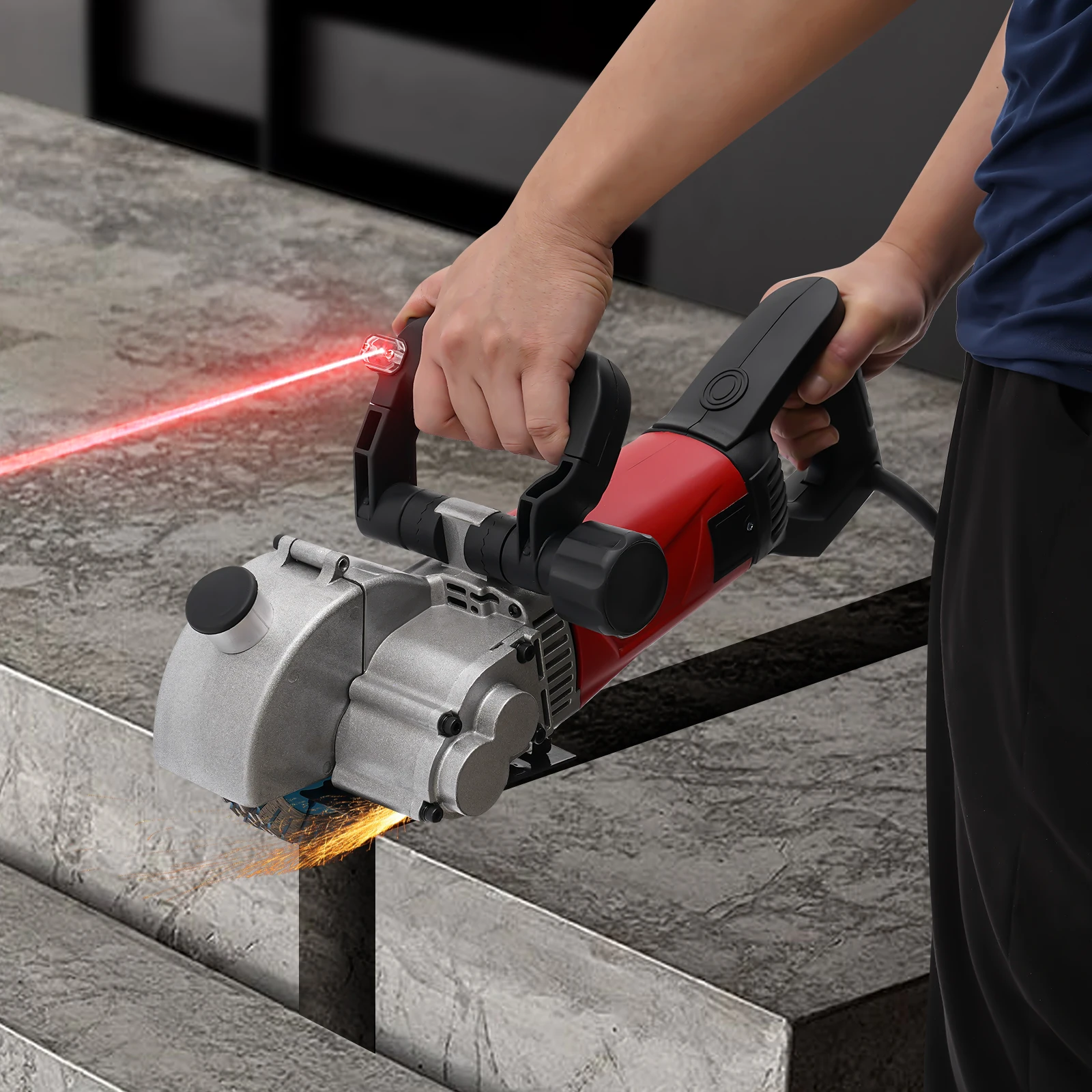 Staubfreier Wandfräser mit Laser-Zielhilfe | 2800W 125mm Elektrische Schlitzfräsmaschine mit 5 Klingen | Betonschneider – Detail 1