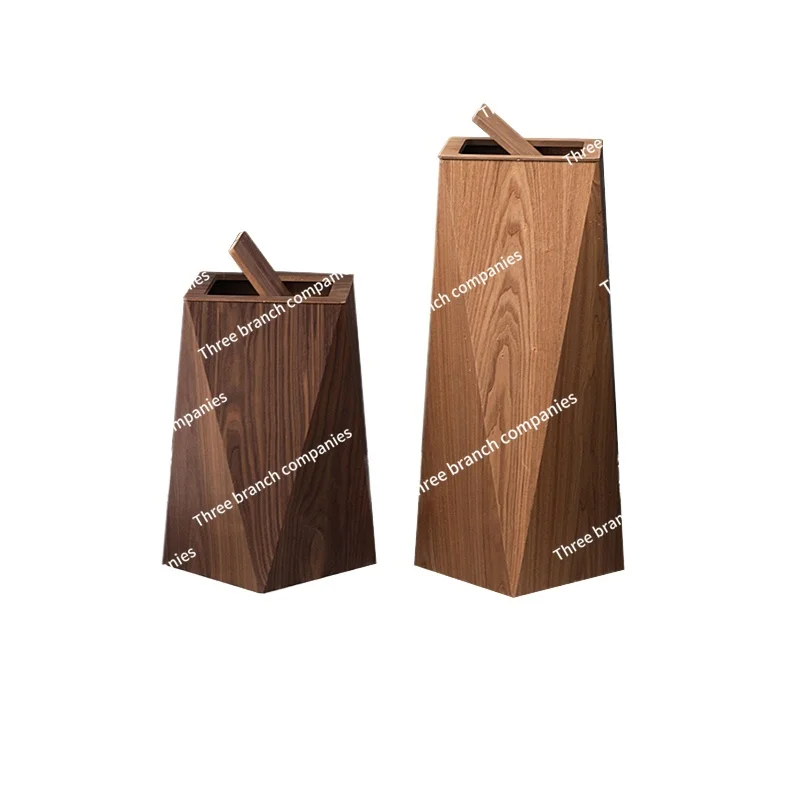

Nordic style trash can wooden household simple with lid creative rhombus office paper basket