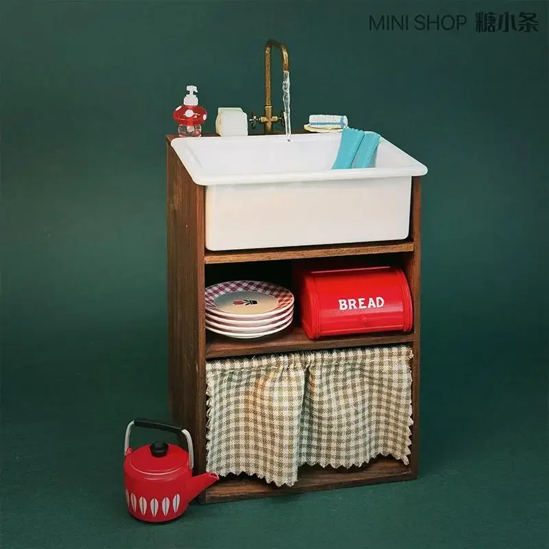 1:6 Doll House Model Furniture Accessories Black Walnut Wood Sink Storage Cabinet Bjd Ob11 Gsc Blyth Soldier Lol Miniatures Prop