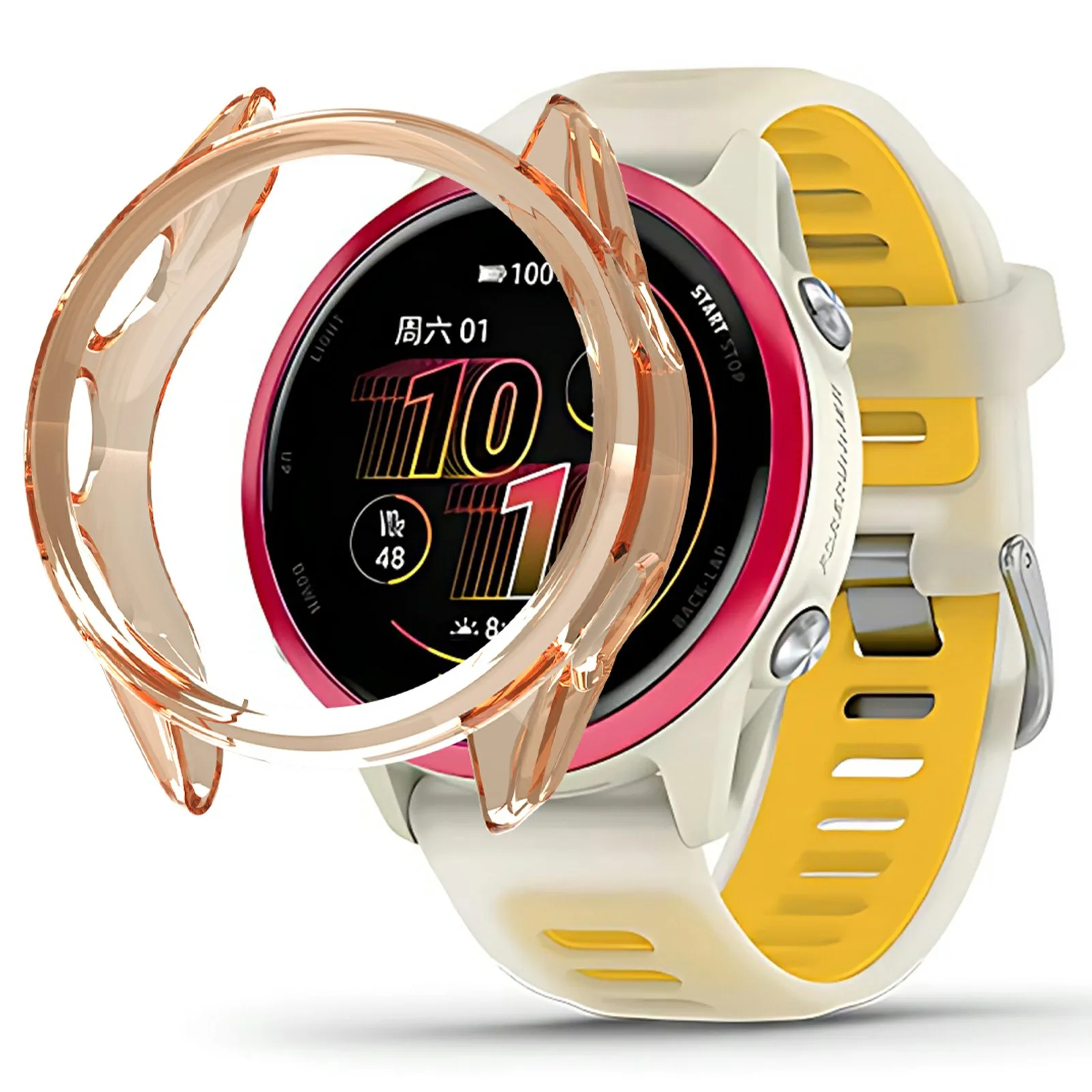 

Для Garmin Forerunner 570 42 мм защитный чехол для часов полая крышка из ТПУ - прозрачный оранжевый