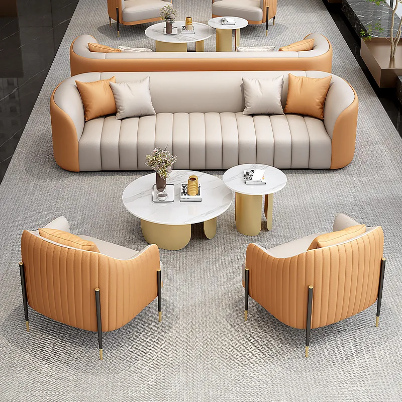 Sofá ligero de lujo para recepción del vestíbulo del hotel, asiento de tarjeta, salón de belleza, oficina de negocios, negociación, sofá para invitados