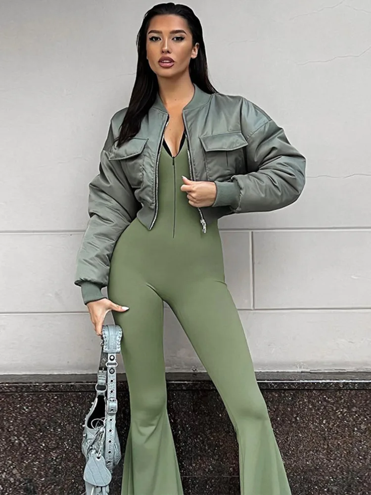 Mozision Fashion Long Sleeve Skinny Sexy Jumpsuits Women Overalls Autumn Winter New Solid Zipper Sporty Fitness Sexy Jumpsuits