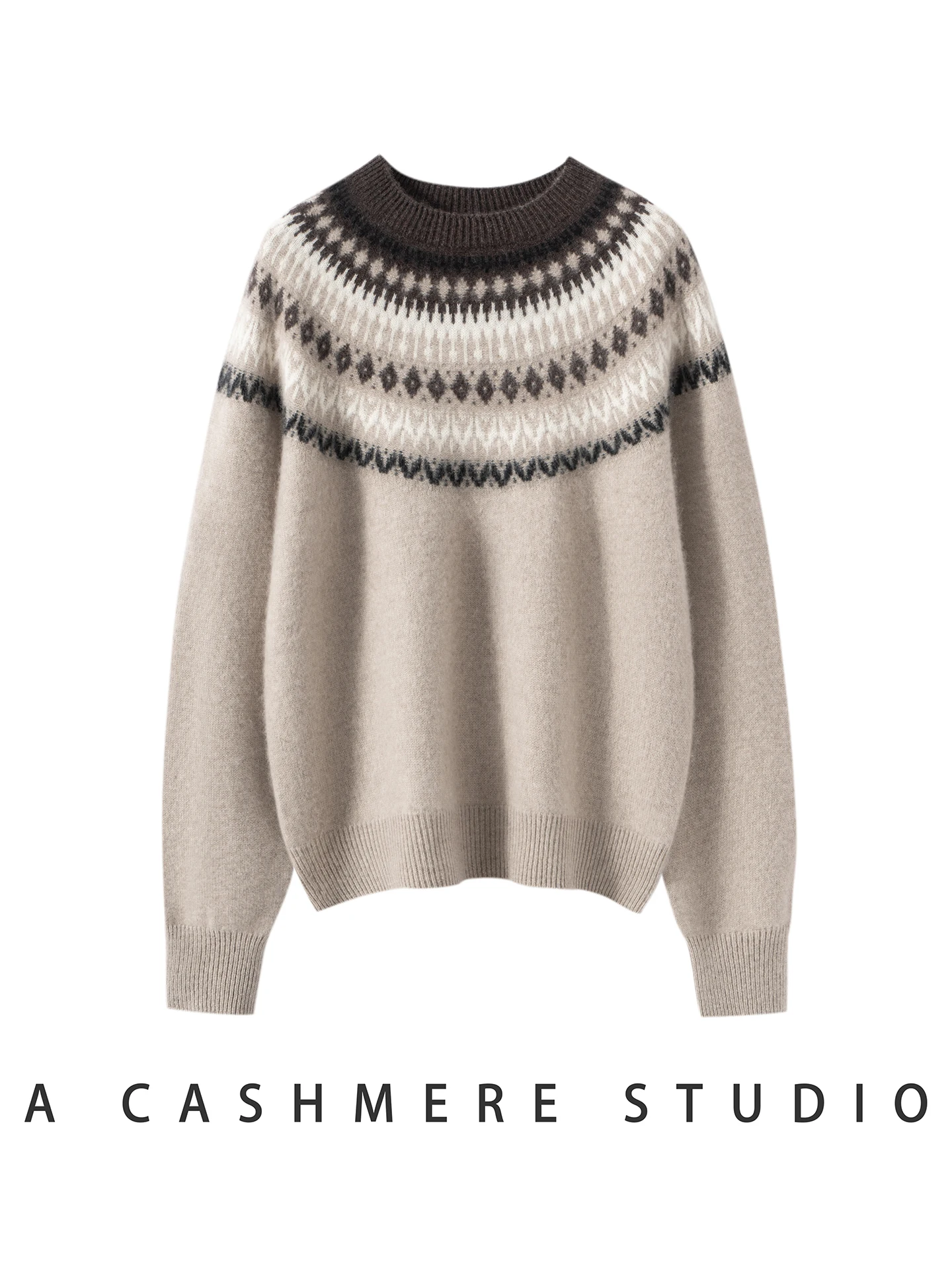 TLOML Women‘s O-Neck Jacquard Pullover Vintage100% Cashmere Sweater Autumn Winter Soft Warm Cashmere Knitwear Fashion Comfy Top