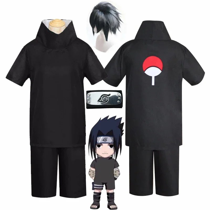 Anime Uchiha Sasuke 2nd Generation Cosplay Costume Full Set Black Uniform Halloween Party Costumes Wig Accessories