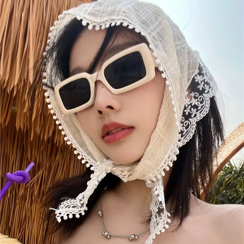 Gentle Lace Hair Scarf Sweet Travel Beach French Style Triangular Headscarf Photo Hair Accessories Hair Band Strap Women Girls