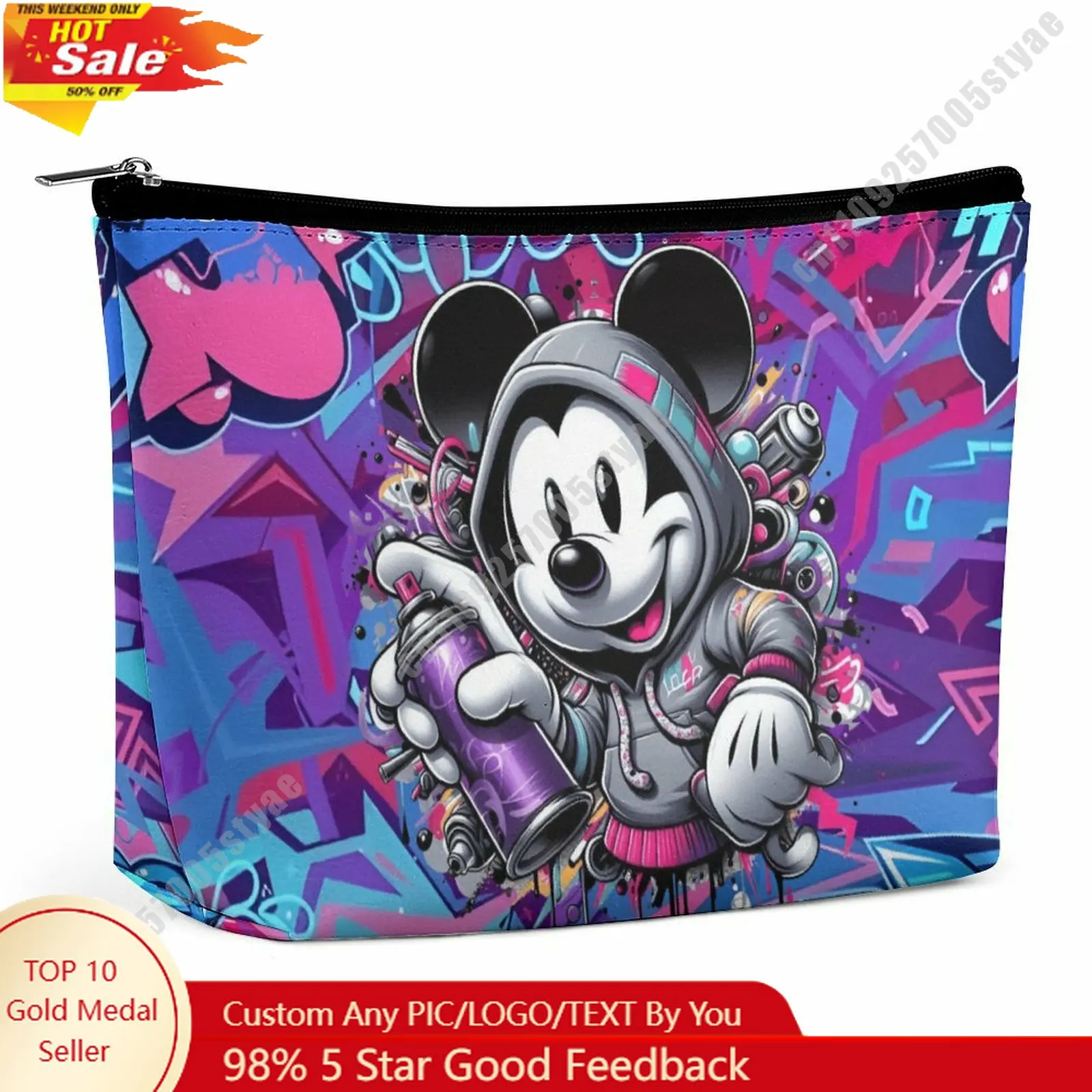 

Mickey Mouse Cosmetic Bag Disney Cartoon Role DIY Customized Graphic Design Personalized Creation Holiday Gift Cosmetic Storage