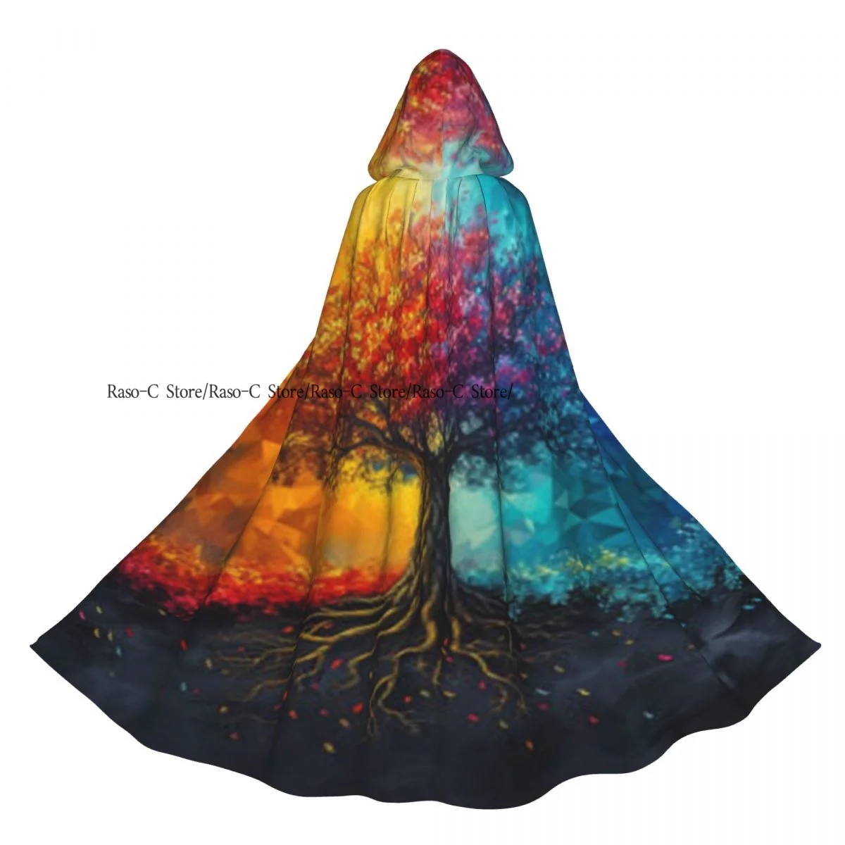 Long Cape Cloak Enormous Tree With Roots Triangles Calm Endurance Hooded Cloak Coat Autumn Hoodies