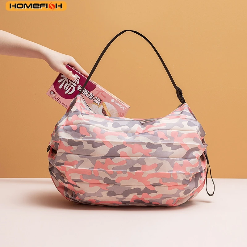 HOMEFISH Large Foldable Shopping Bag Reusable Eco Bag Grocery Package Beach Toy Storage Bags Shoulder Cat Lemon Printing Pouch T