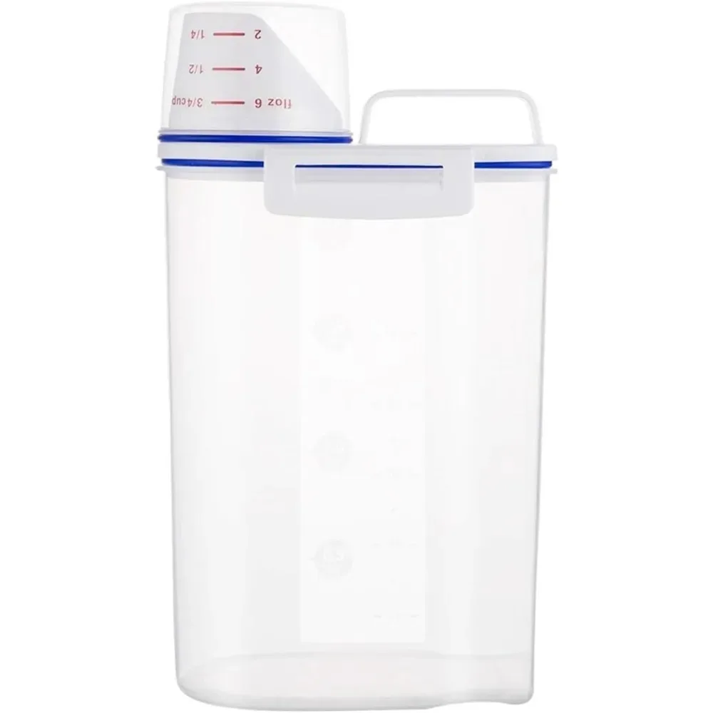 Contenedor de almacenamiento de alimentos secos y arroz, contenedor de conservación de alimentos sin BPA, dispensador de contenedor sellado de plástico con taza medidora de vertido