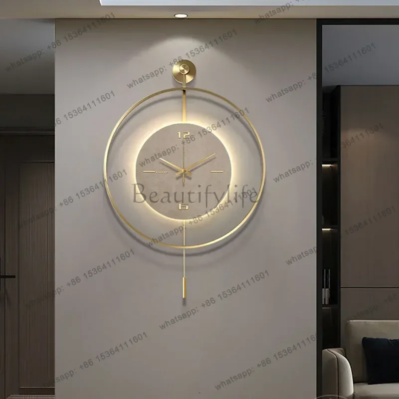 Silent Wall Clock Modern Minimalist Round Design Light Up Decorative Clock Living Room Bedroom Office Artistic Home Decor