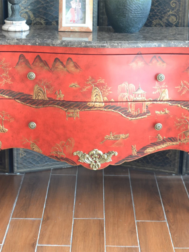 Old Hand-Painted Chinese Landscape 1.3 M Entrance Cabinet Chest of Drawers Lobby Curio Cabinet