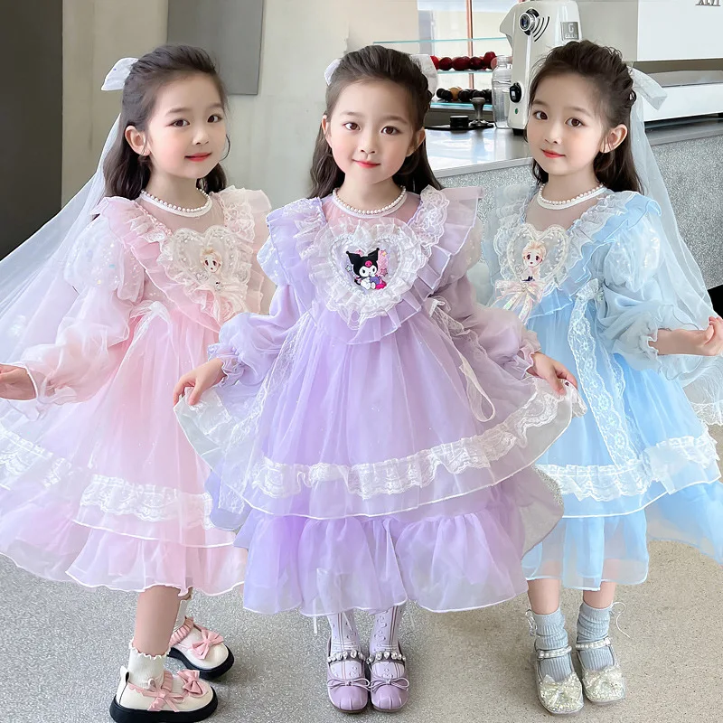 Girl's Autumn New Elsa Princess Dress 2024 Children's Lolita Sweet Kuromi Cloak Dress Halloween Cosplay Costume Birthday Gift