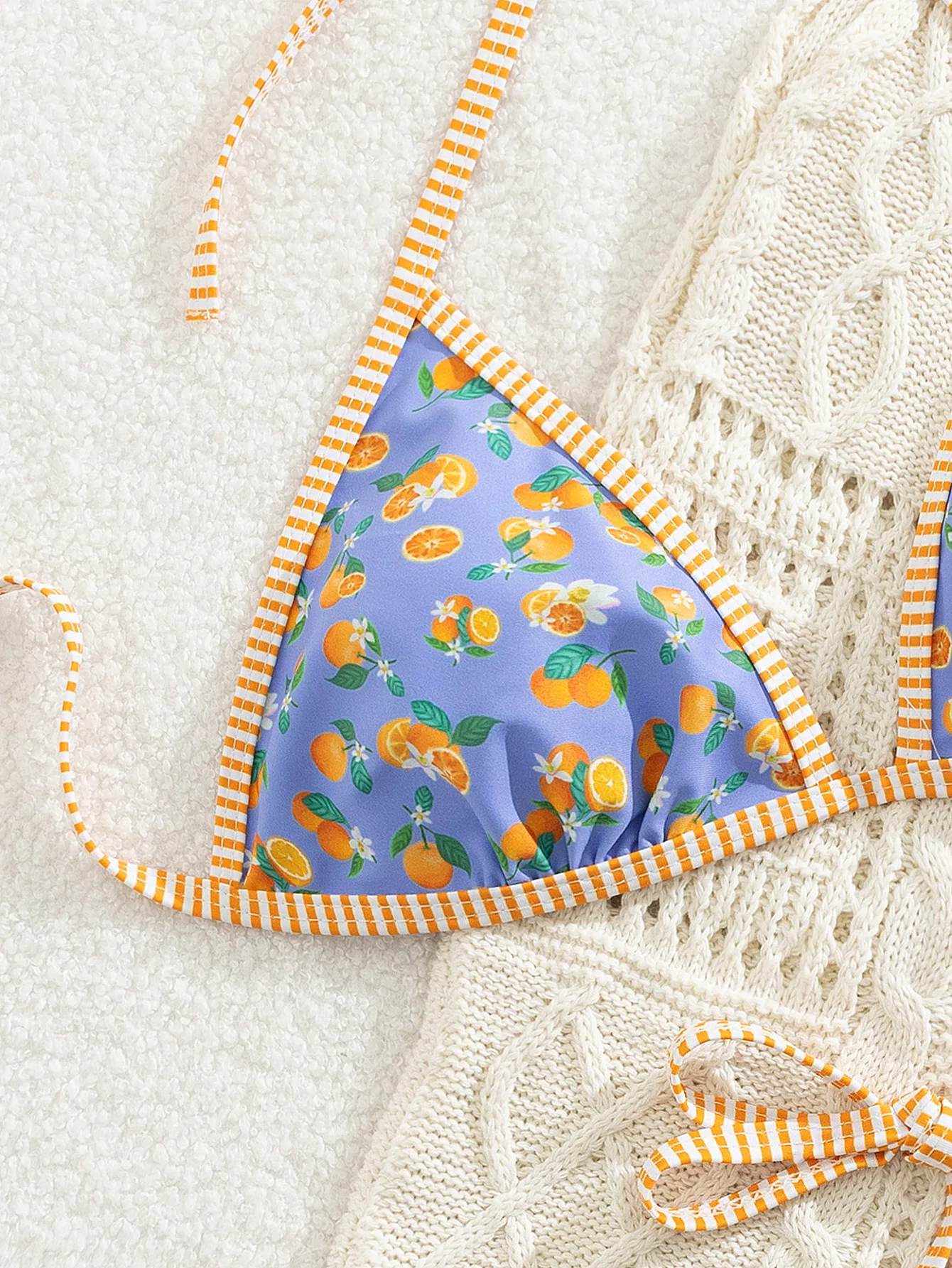 セクシーブルーフルーツプリントビキニセット2025女性用サマーホルタープッシュアップトライアングル水着ビーチ水着包帯Tバック水着