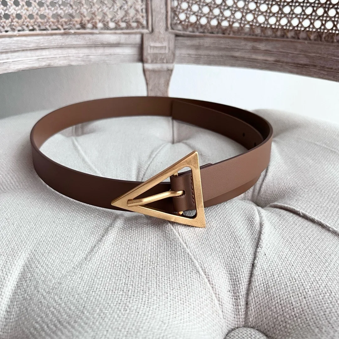 Fashion Leather Thin Belt For Women Triangle Buckle Waist Strap Luxury Designer Female Jeans Dress Trouser Decorative Waistband