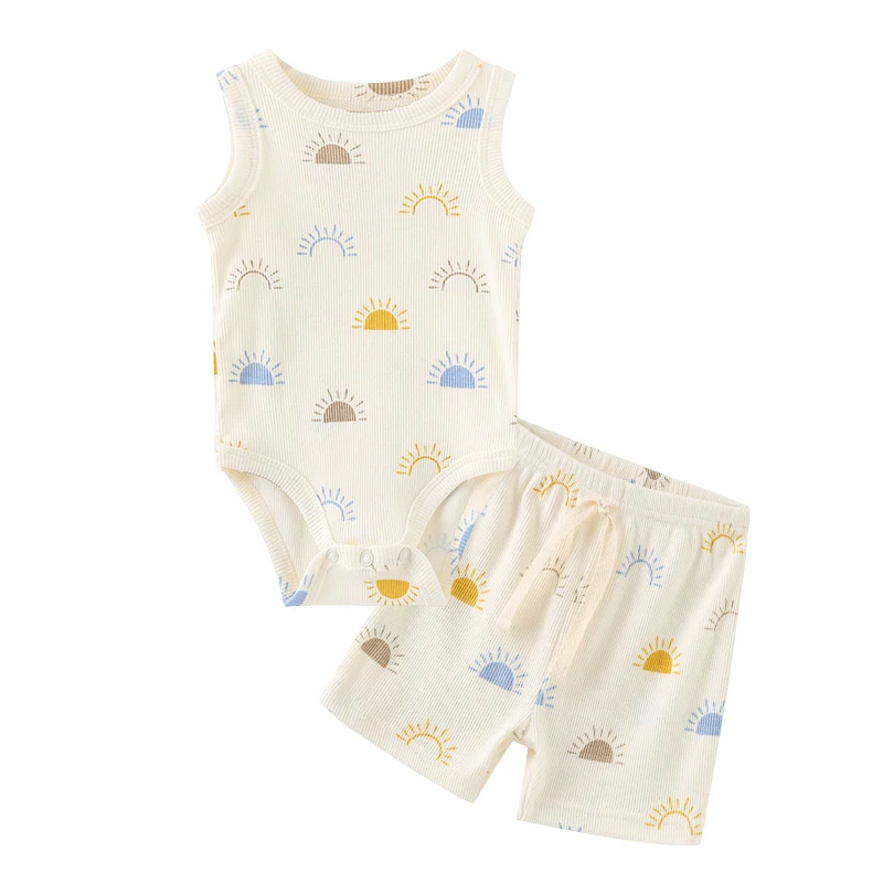 Baby set is 100% cotton, suitable for all seasons cartoon short sleeves, suitable for babies and girls