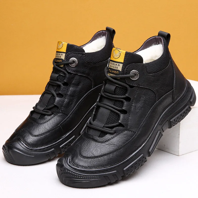 

Men's ankle Boots British Style plush Warm High Top Casual Leather Shoes for Mens Work winter Shoes outdoor Man Ankle Boots