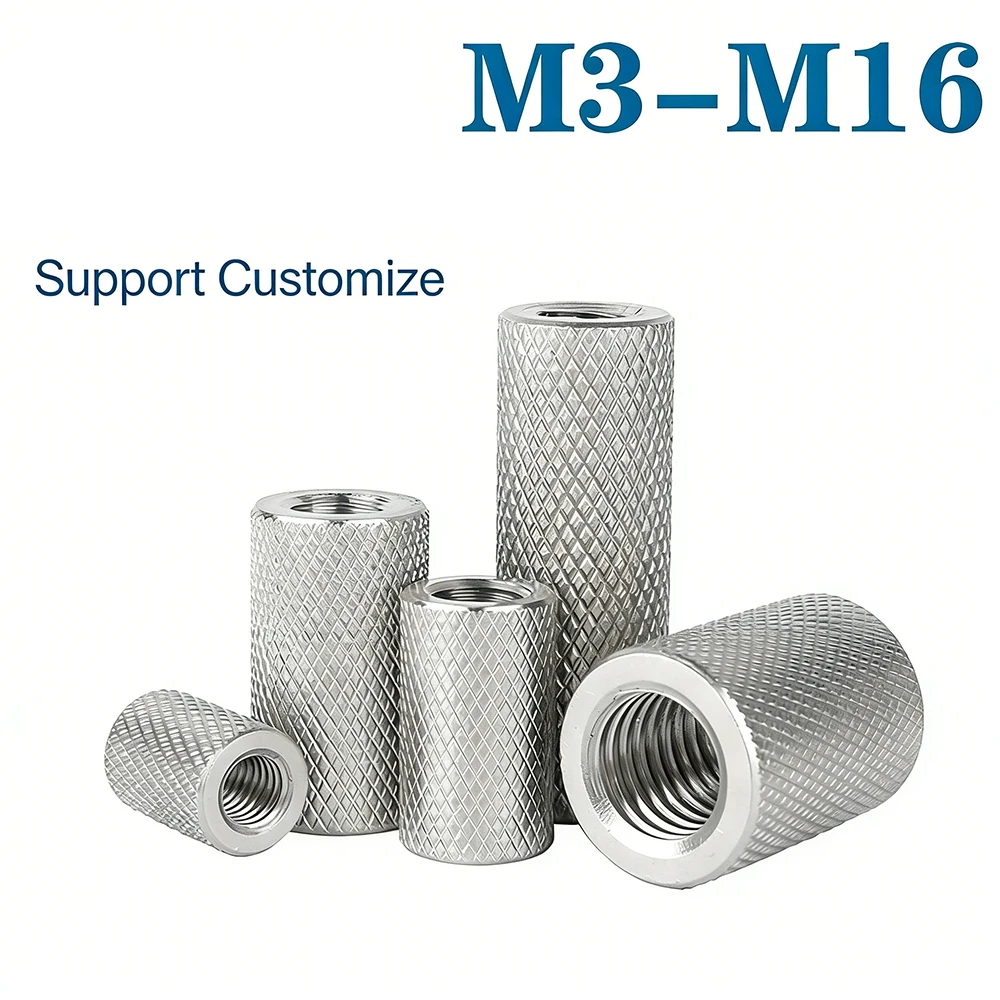 

Extended Cylindrical Flat Head Knurled Coupling Nut M3 - M16 Stainless Steel Long Extenion Hand Thumb Tighten Support Customize
