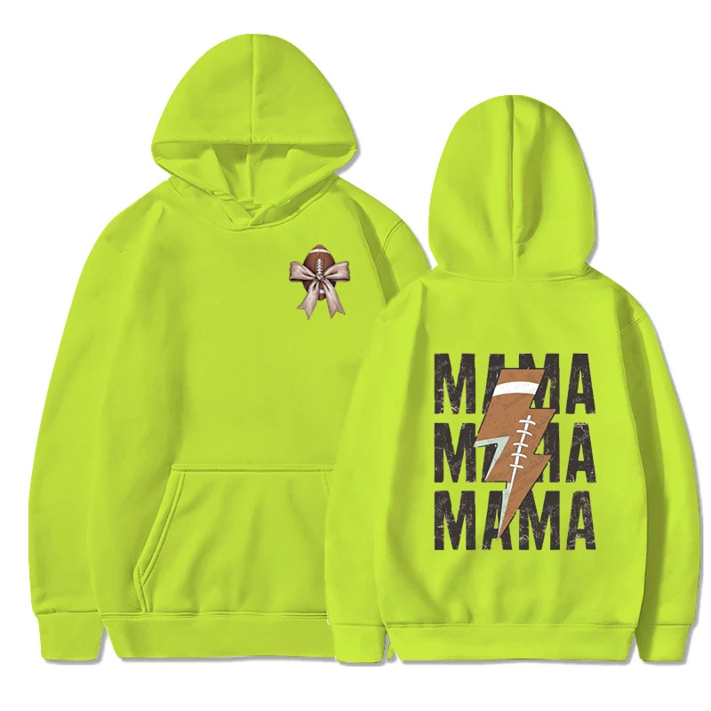 Football Mama Lightning Sweatshirt Hoodie Retro Bow Football Essential Streetwear Hoodie Women Game Day Football Sport Hoodies