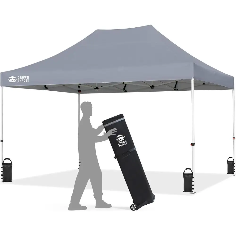 

10x15 Heavy-Duty Outdoor Tent with 8 Stakes, 4 Sandbags, and 4 Ropes for Events and Parties in Grey