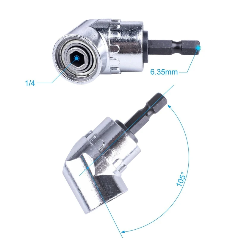 105° Right Angle Drill Attachment Hex Bit Holder Socket Adapter for Screwdriver Bits