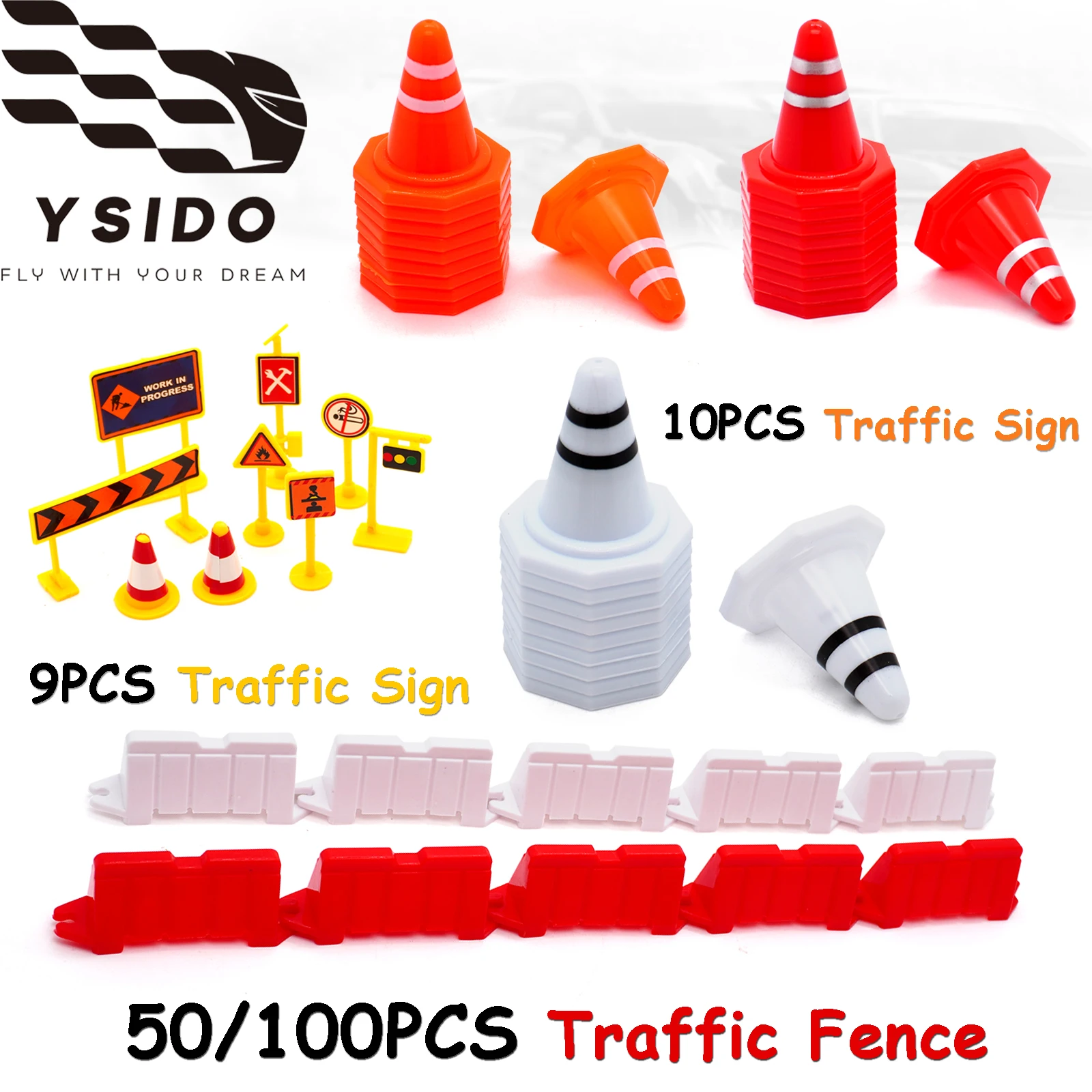 Road Barrier Hindernis Feldzaun Verkehrszeichen Mini Verkehrskegel Spielzeug für 1:28 1:24 1:18 1:16 SCX24 TRX4M RC Drift Rennwagen