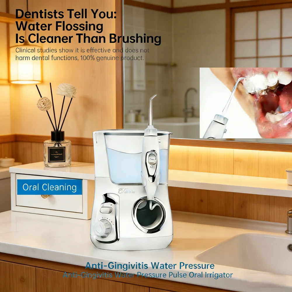 

Electric Dental Water Flosser 800ML Capacity 10 Modes 5 Nozzles Desktop Oral Spa Machine for Teeth Health