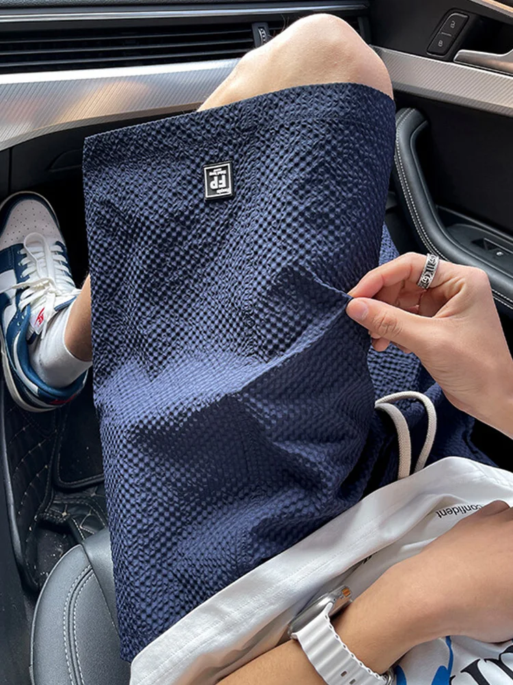 

Мужские летние брюки из ледяного шелка с пузырьковой тканью, королевские синие брюки для спецодежды, спортивные брюки длиной пять четвертей American Label для бега