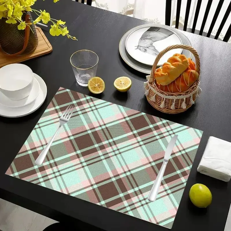 VIKAMA 2/4/6Pcs Retro Color Blocked Meal Mat Waterproof Anti Slip Easy Clean Tableware Mat Kitchen Restaurant