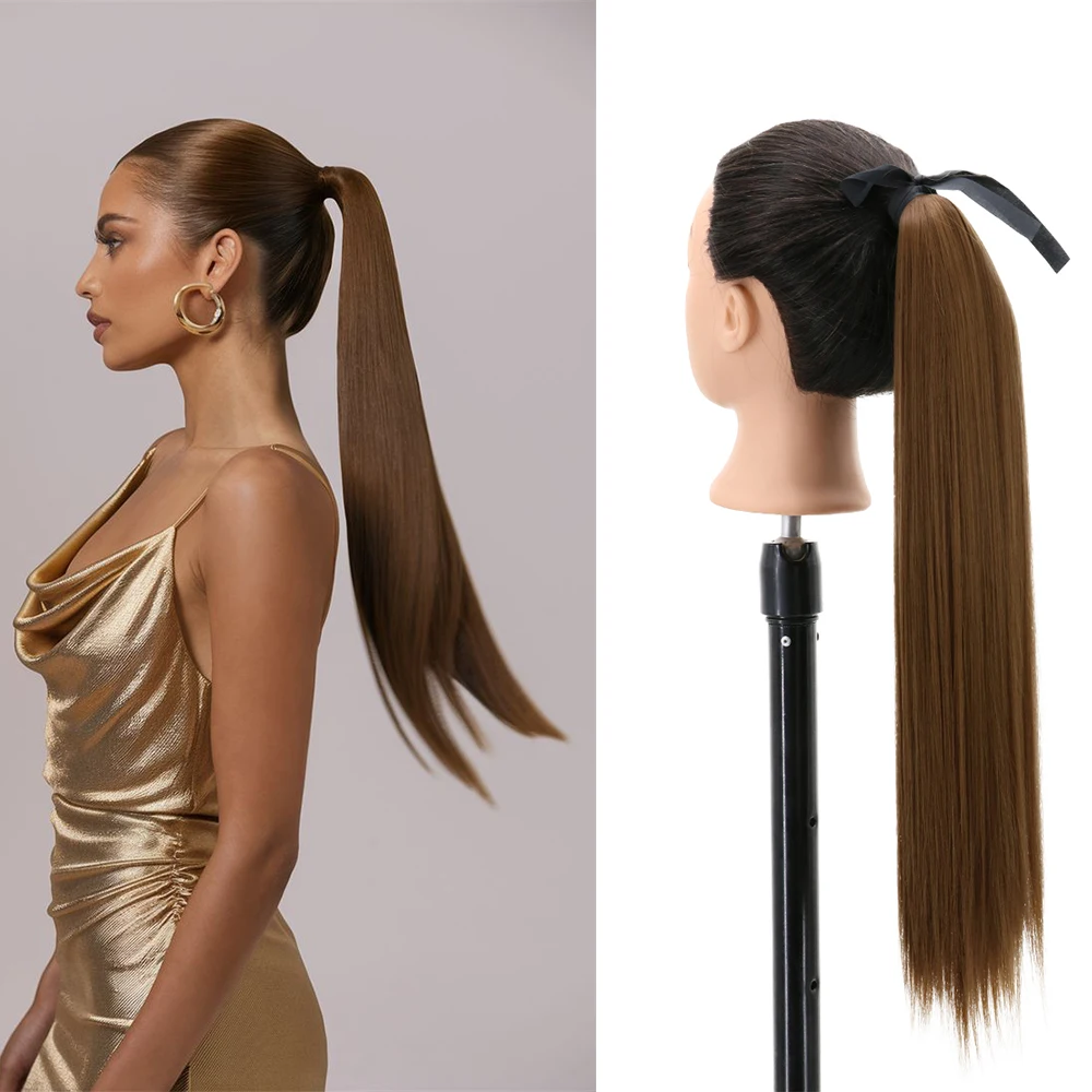 Synthetic Hair 22'' Straight Ponytail Heat Resistant Fiber Straight Ribbon Clip In Hair Extension For Women