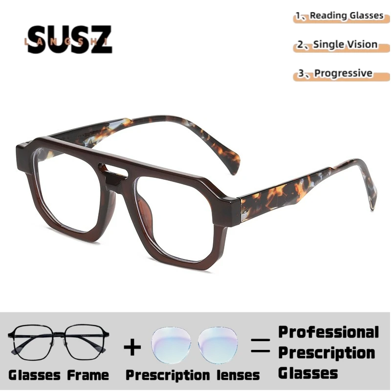 LS-SUSZ Nouvelles Lunettes de Lecture Carrées sur Mesure pour Femmes et Hommes, Anti-Lumière Bleue, Minimalistes, pour Myopie, Lunettes Progressives Personnalisées