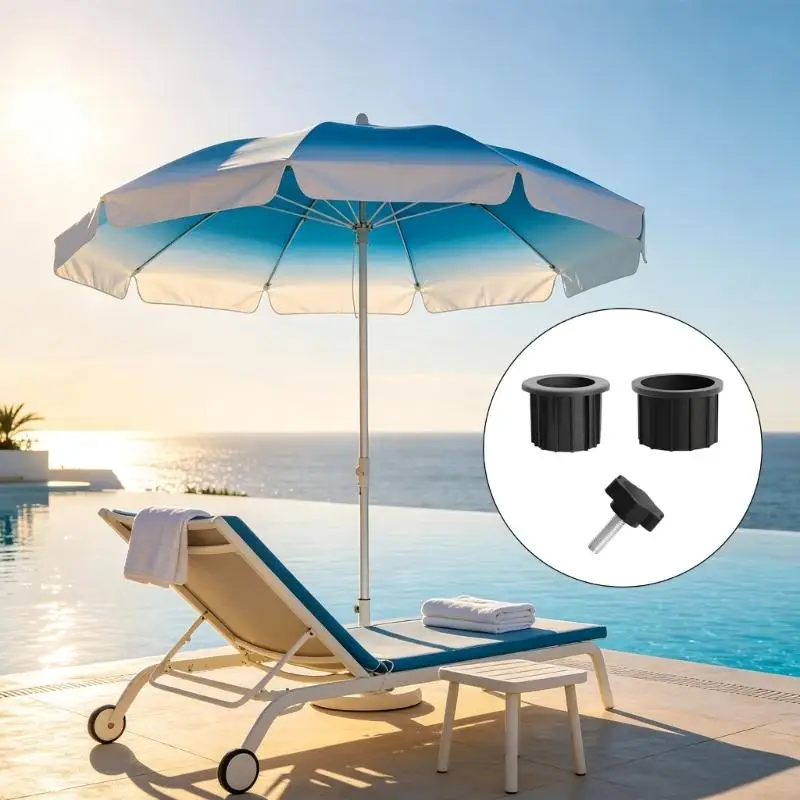 Parasol Stand Base Insert Replacement Parts, Black Plastic 3 Piece Pack with 38 Mm and 48 Mm Post Sleeves, Hand Tightening 87HA