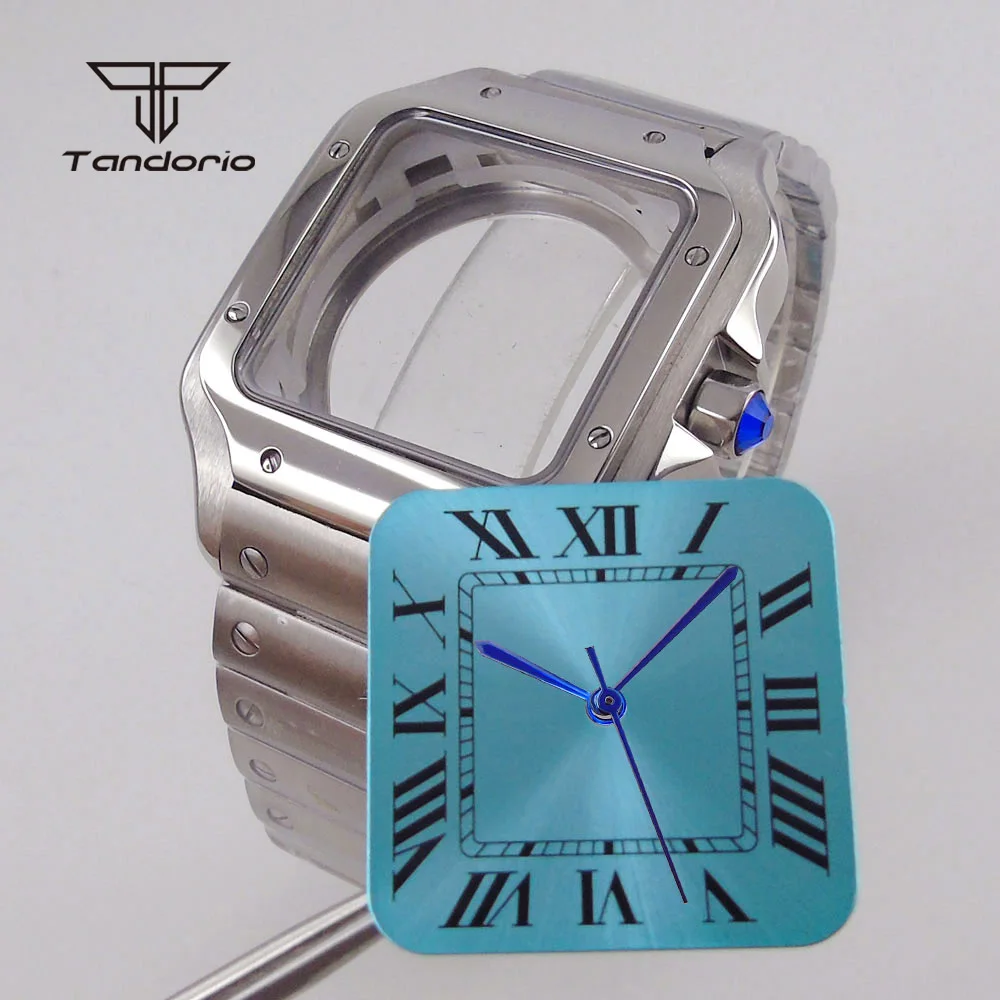 38mm Stainless Steel Square Automatic Watch Case Bracelet Transparent Back Dial Hands Set Fit NH35 NH36 NH38 Wristwatch Parts