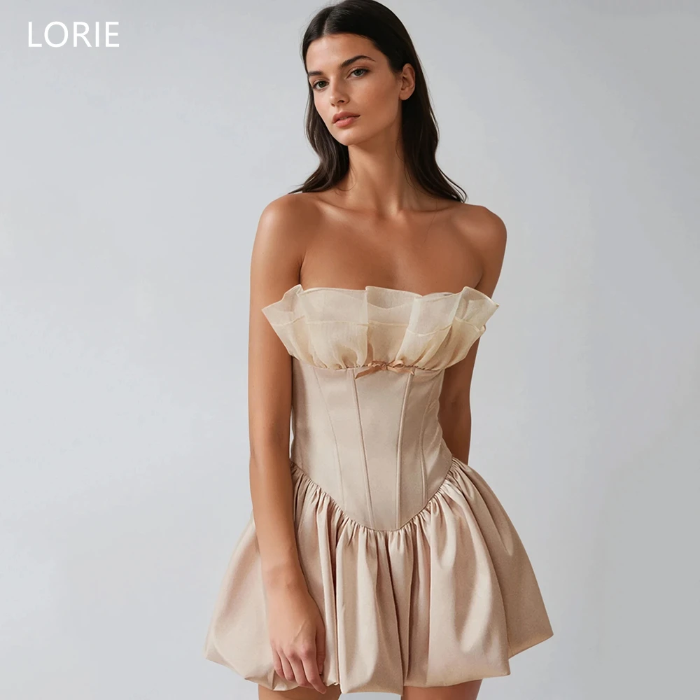 

Простое мини-платье LORIE из атласа для вечеринок, без бретелек, с рюшами, без рукавов, вечернее/выпускное платье, простое коктейльное платье А-силуэта, на заказ