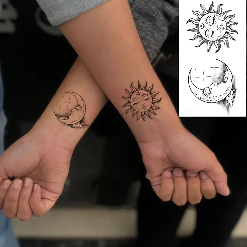 Naklejki z tatuażami Słońce Księżyc Planeta Flash Tatoo Tymczasowy wodoodporny dla kobiet Mężczyźni Dorośli Dzieci Tatuaż na rękę Body Art