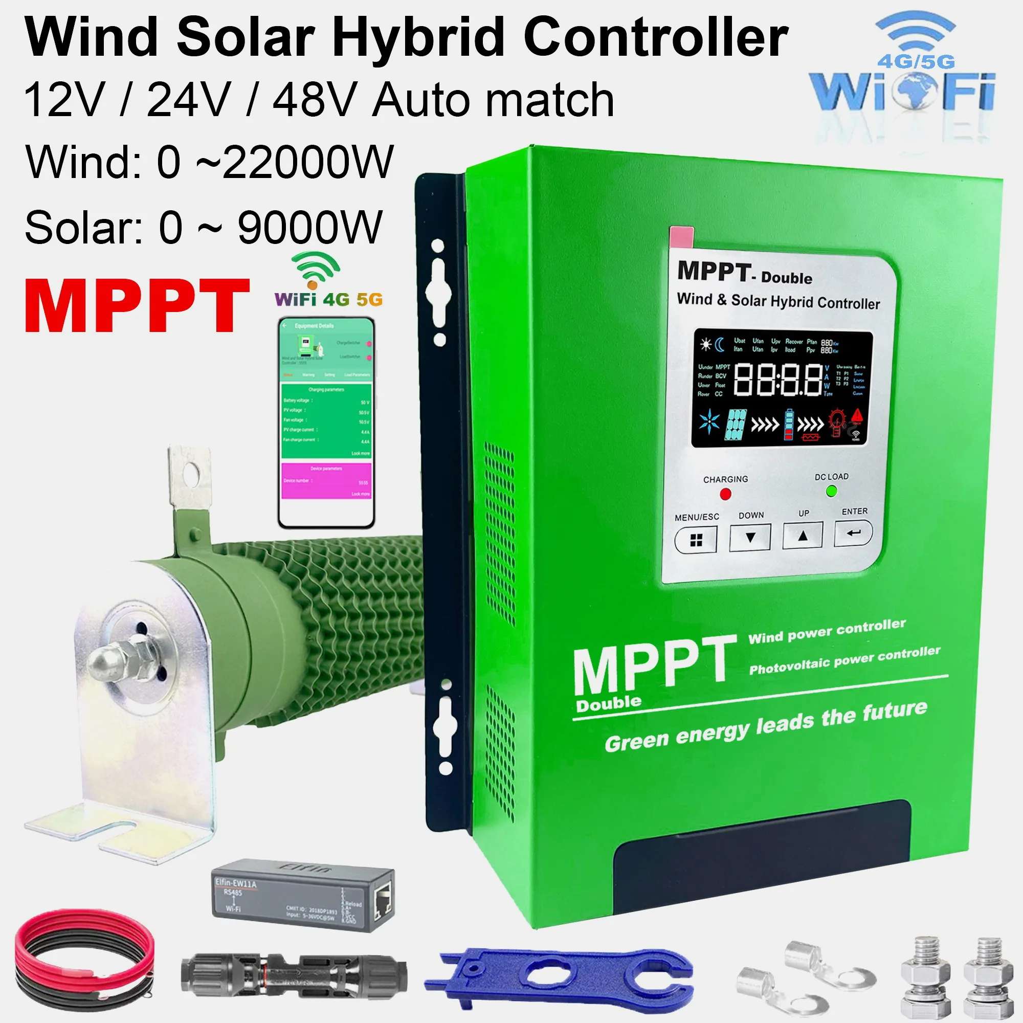 12V 24V 48V 6000W Wifi Wind Solar Hybrid Charge Controller, MPPT Charge for Solar Panel Wind Turbine,Lithium Lead Acid Battery