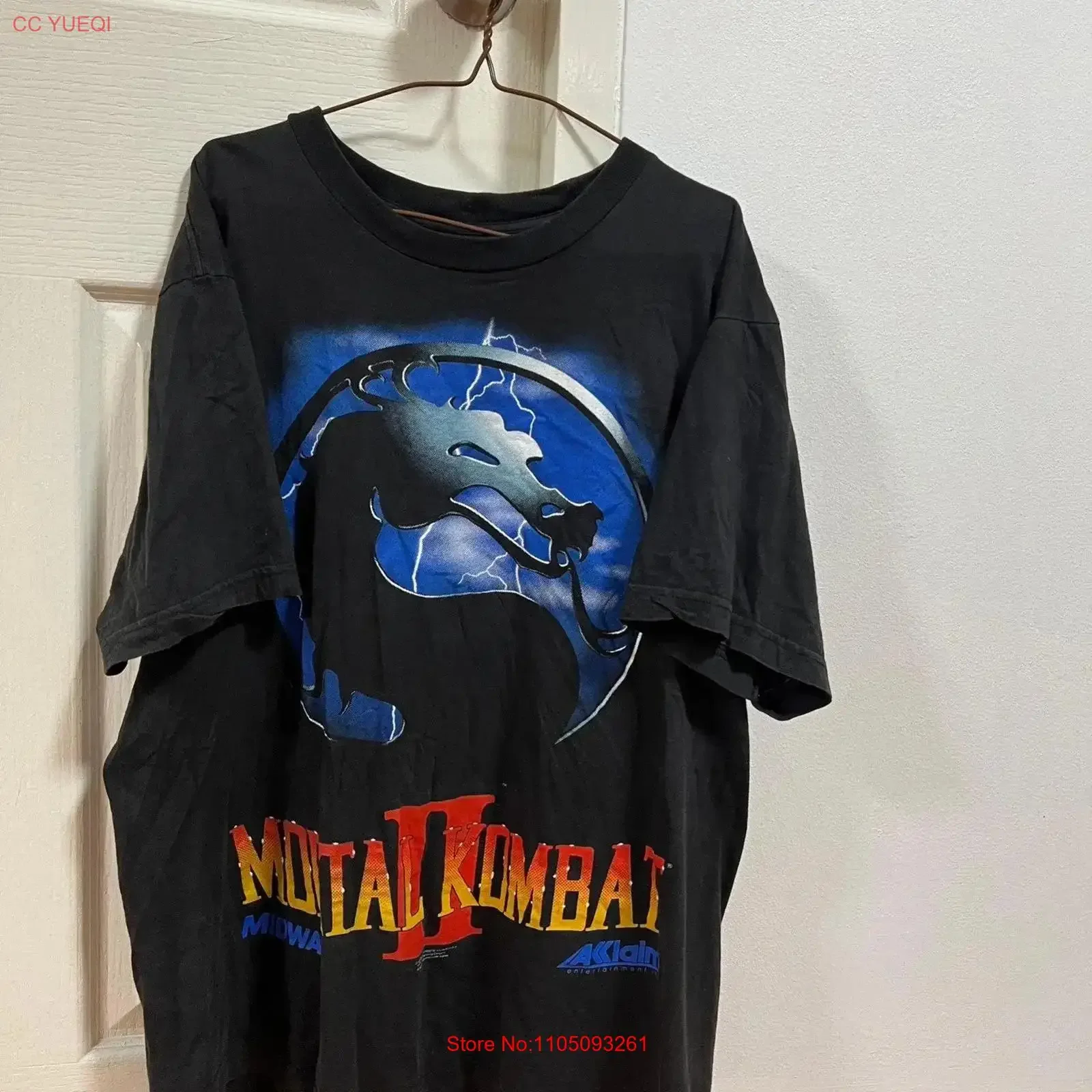 تي شيرت عتيق مورتال كومبات II 1992 VTG تي شيرت نادر عتيق مغسول للارتداء اليومي للجنسين جرافيك ملابس خروج أنيقة قليلاً