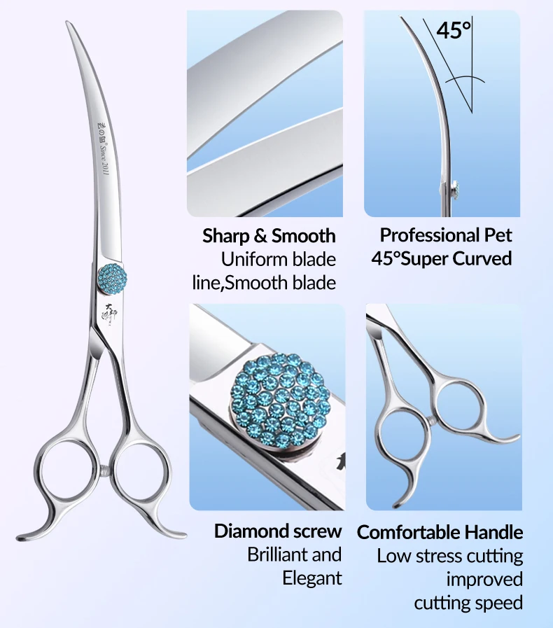 Fenice Professional 6,5/7,5 Zoll super große gebogene Schere 45 ° Gebogene Schere zum Trimmen von Hunden-Haustierpflegewerkzeugen mit rundem Kopf – Detail 2