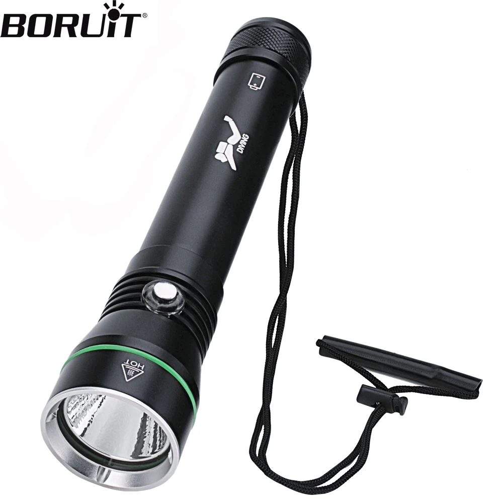 BORUiT Ultra Bright Diving Flashlight 2000LM 26650 Scuba Diving Light With Hand Rope IPX8 Waterproof  Professional Submersible