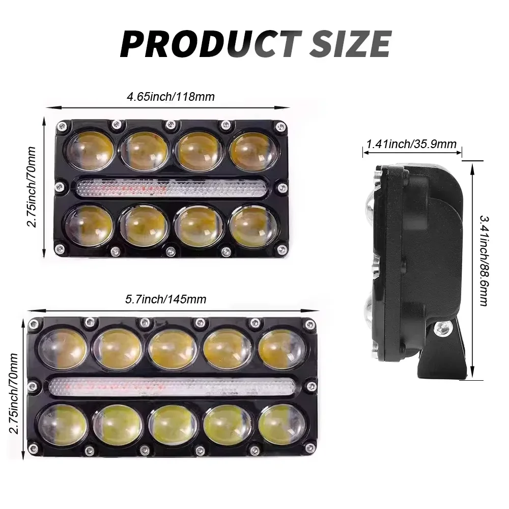 COSVIBE 8/10 Lens Auxiliary Motorcycle Led Working Fog Lights Projector Headlight Strobe Flashing Amber DRL 12V 24V Off-Road Use