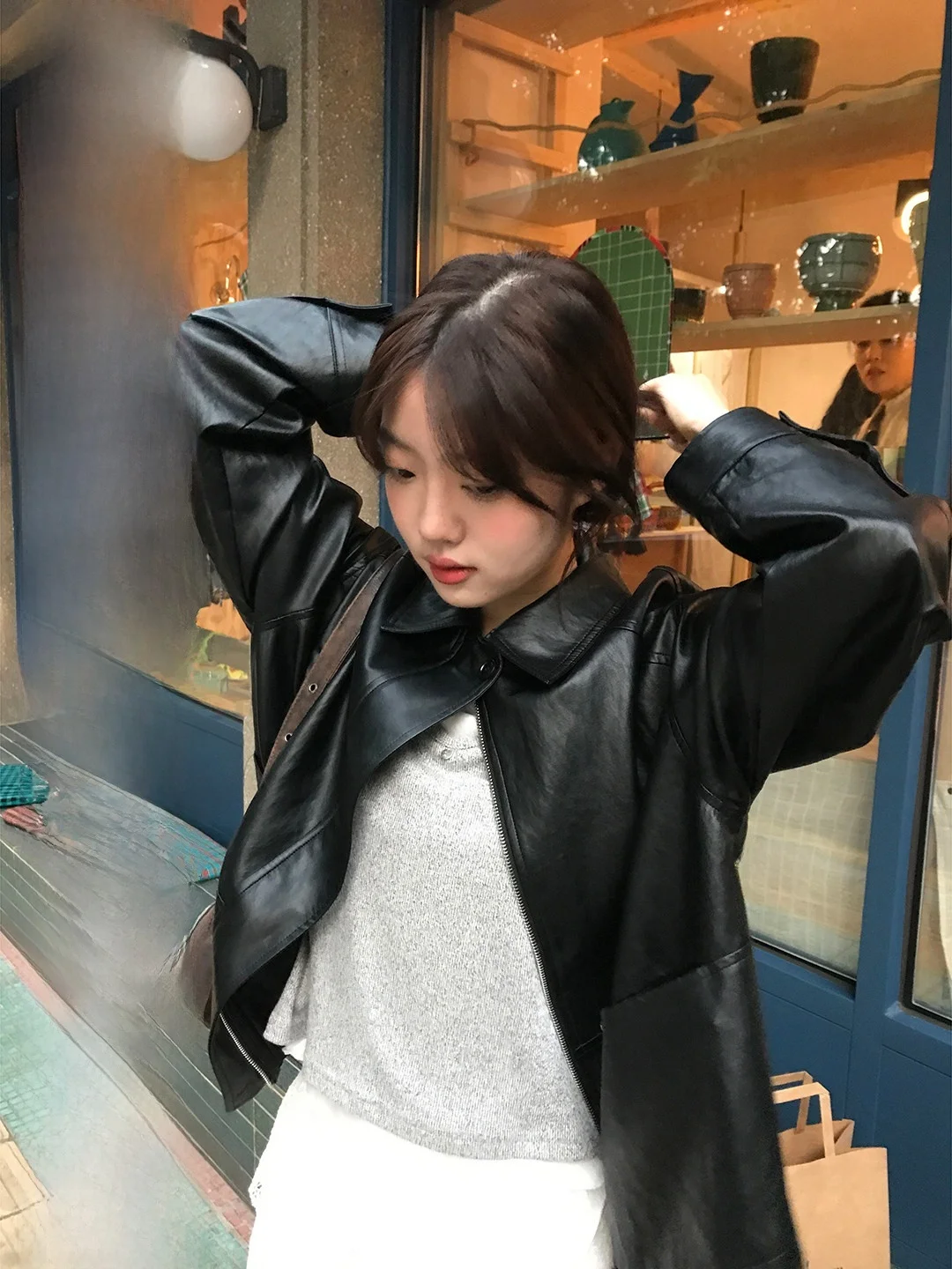 

Свободная повседневная женская куртка-косуха из искусственной кожи в винтажном стиле, ветрозащитная, универсальная, стройнящая, стильная, укороченная